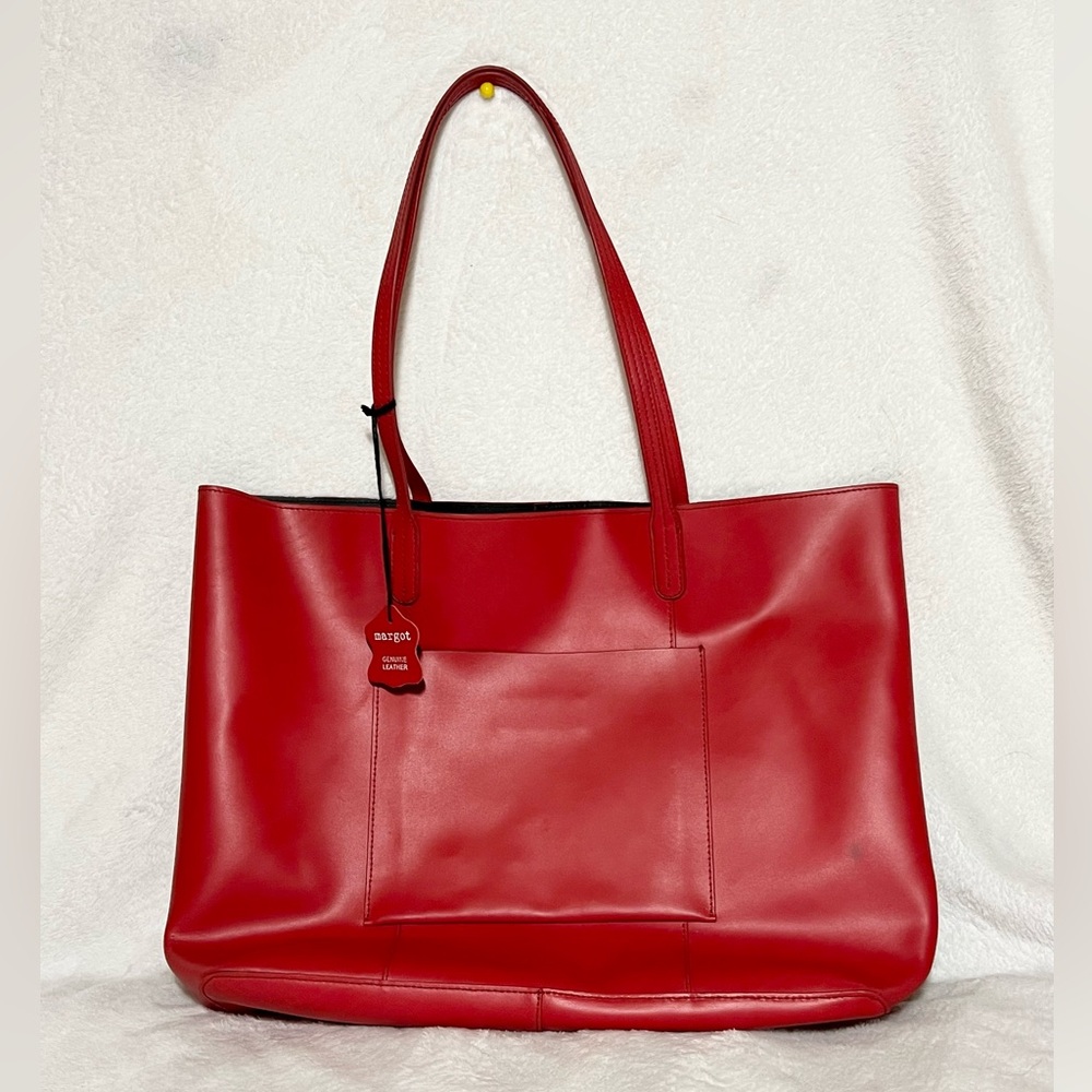 NWT Margot Vibrant XL Shoulder Tote Purse Genuine Red Leather with Back Pocket